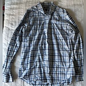 Men's Blue and White Plaid Button-Down Shirt